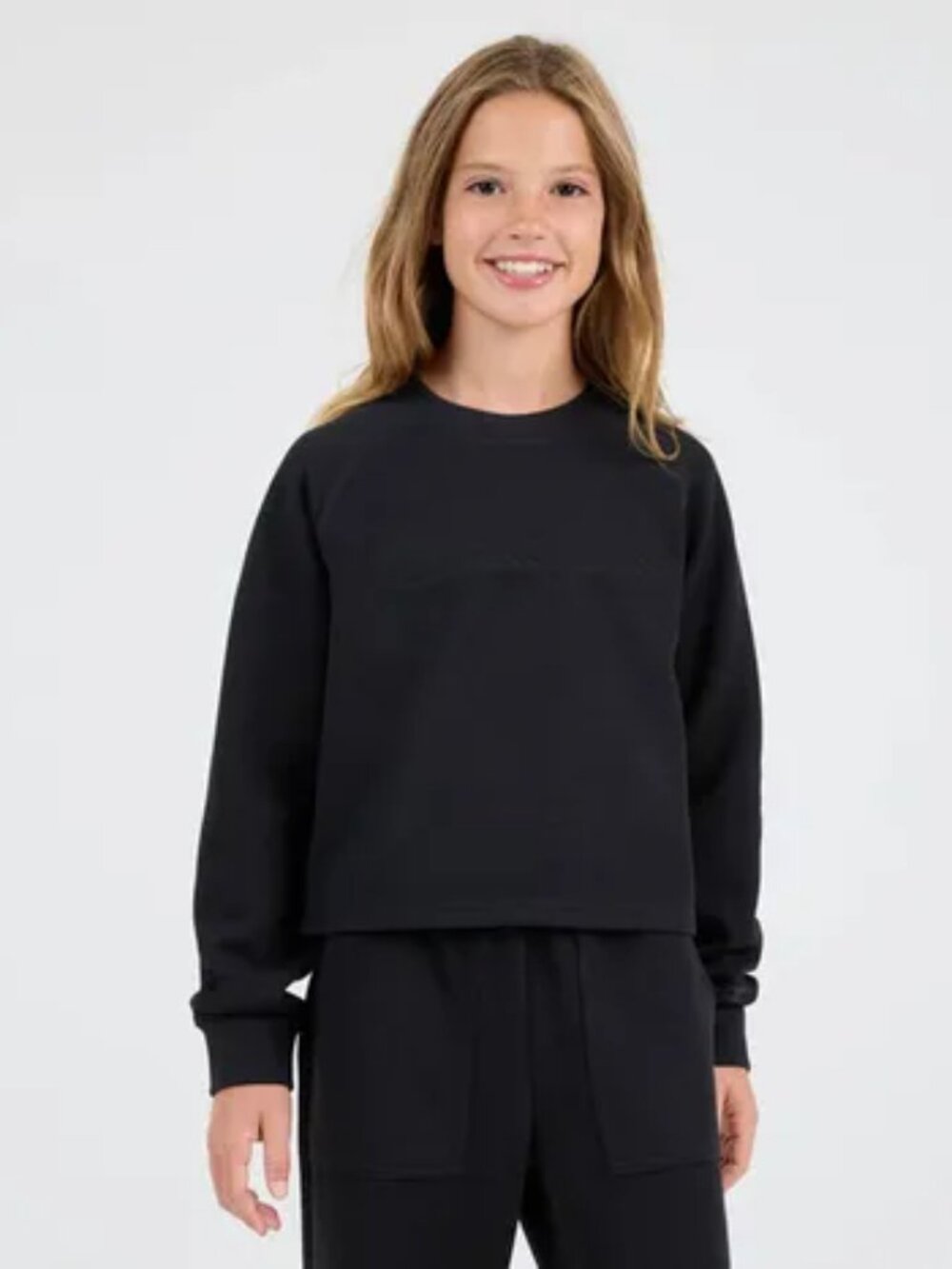 NEW Champion Girls' Long Sleeve Ribbed T-Shirt - Black S